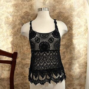 Debut Knit Black Crochet Tank Top Small Boho Knitted